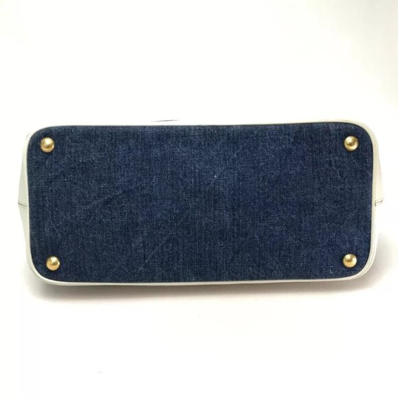 PRADA BN2441 Denim + Saffiano Tote Bag Shoulder Bag Hand Bag Cotton Blue/White - Picture 8 of 9